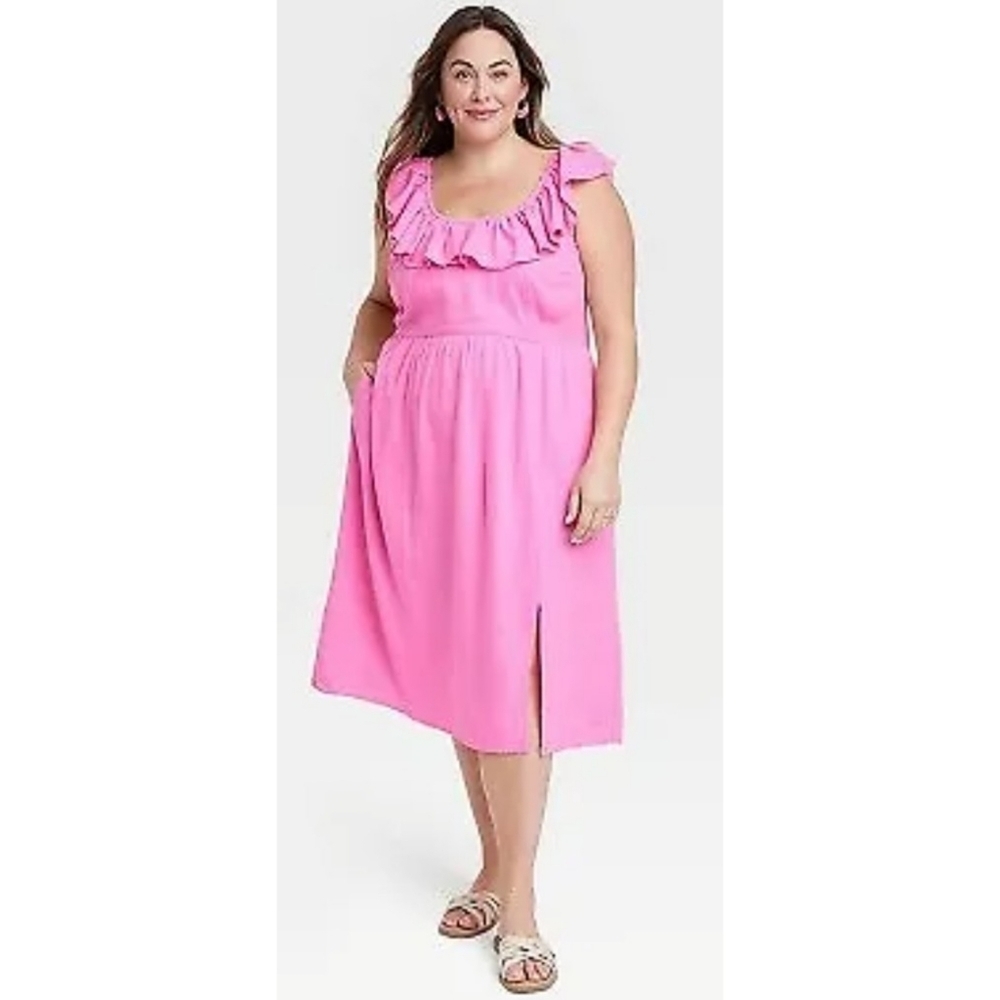 Ava & Viv Ruffle Empire Waist dress Pink Size 3X